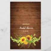 Wood Sunflower Blossom Greenery Bridal Shower Game (Back)