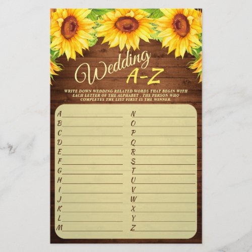 Wood Sunflower Blossom Greenery Bridal Shower Game