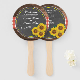 Wood Sunflower Chalk Wedding Programme Hand Fan