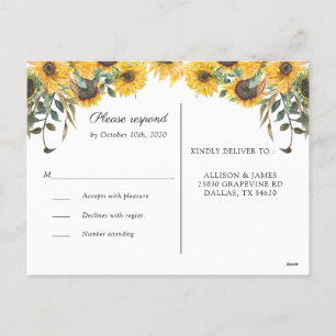 Wood Sunflower Country Wedding RSVP Postcard