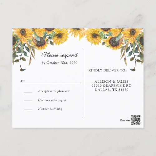 Wood Sunflower Country Wedding RSVP Postcard