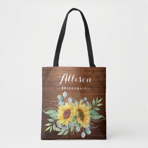 Wood Sunflower Eucalyptus Rustic Wedding Tote Bag