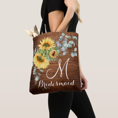 Wood Sunflower Eucalyptus Rustic Wedding Tote Bag