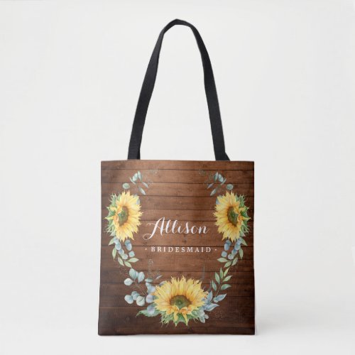 Wood Sunflower Eucalyptus Rustic Wedding Tote Bag