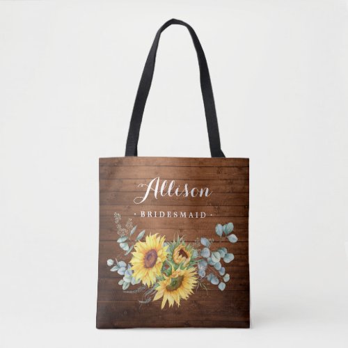 Wood Sunflower Eucalyptus Rustic Wedding Tote Bag