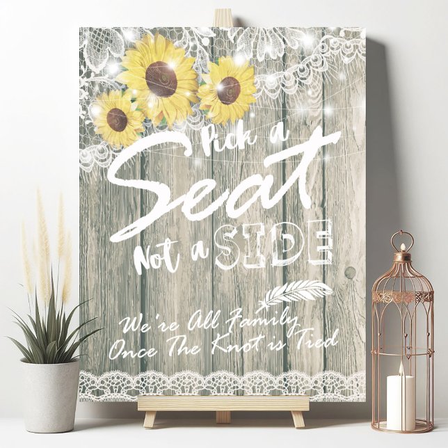 Wood Sunflower Pick A Seat Not A Side Wedding Sign (Creator Uploaded)