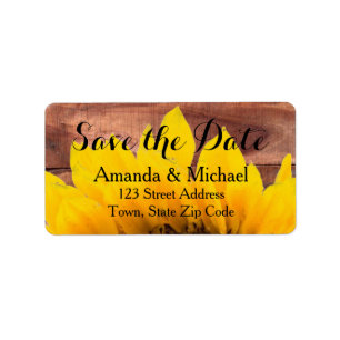 Wood Sunflower Rustic Save the Date Label
