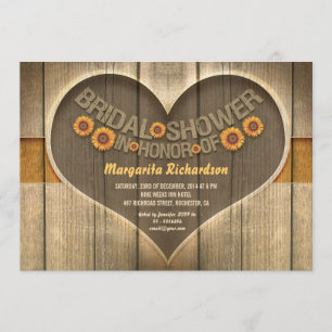 wood sunflowers country style bridal shower invite
