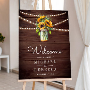 Wood Sunflowers Mason Jar Wedding Welcome Sign