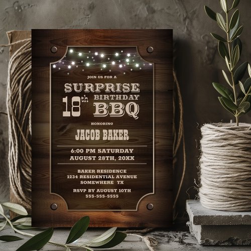 Wood Surprise 18th Birthday BBQ Invitation