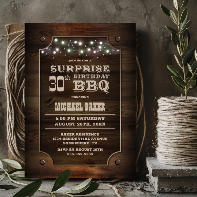 Wood Surprise 30th Birthday BBQ Invitation (Creator Uploaded)