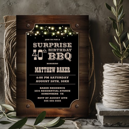 Wood Surprise 40th Birthday BBQ Invitation