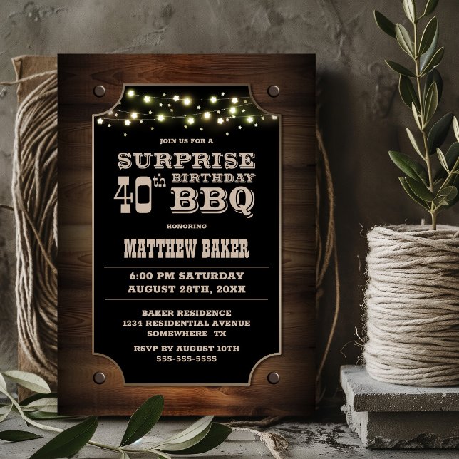 Wood Surprise 40th Birthday BBQ Invitation (Creator Uploaded)