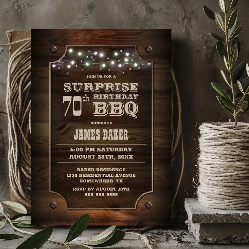 Wood Surprise 70th Birthday BBQ Invitation