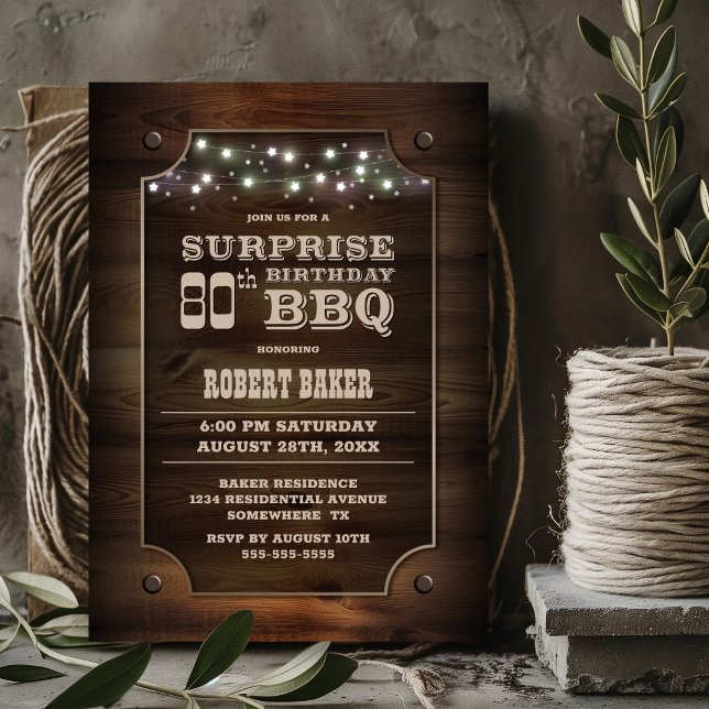Wood Surprise 80th Birthday BBQ Invitation (Creator Uploaded)