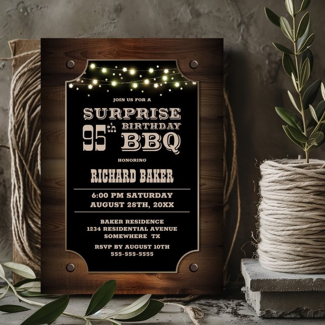 Wood Surprise 95th Birthday BBQ Invitation (Creator Uploaded)