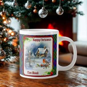 Wood Tartan & Robin Christmas Personalized Giant Coffee Mug