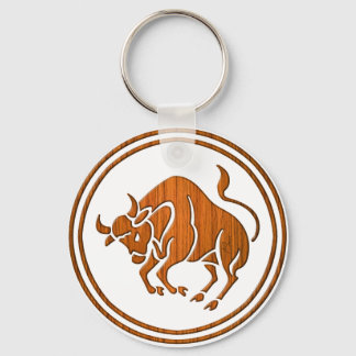 Wood Taurus Zodiac Bull Astrology Sign Keychain
