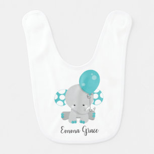 Wood & Teal Elephant Gender Neutral Baby Monogram Bib