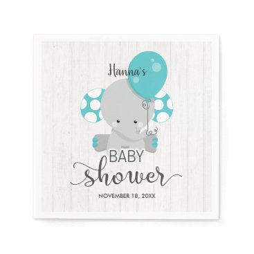 Wood & Teal Elephant Gender Neutral Baby Shower Paper Napkin Wood & Teal Elephant Gender Neutral Baby Shower Paper Napkin