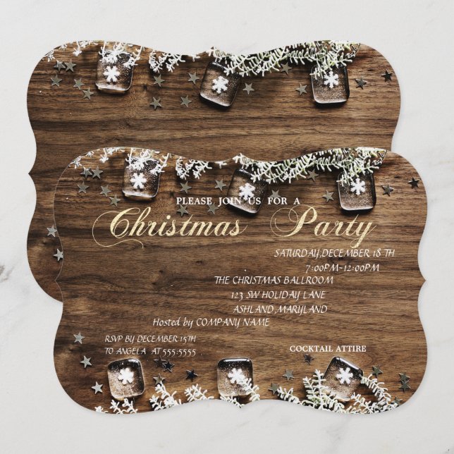 Wood Texture, Corporate Christmas Party Invitation (Front/Back)