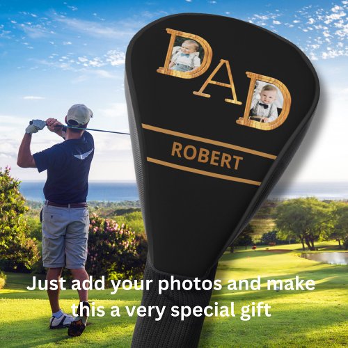 Wood Texture DAD Two Photos Name  Golf Head Cover