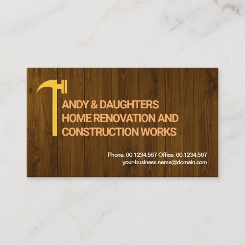 Wood Texture Hammer Motif Contractor Handyman Business Card