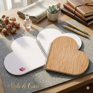 Wood Texture Heart Shaped Spiral Bound Notebook
