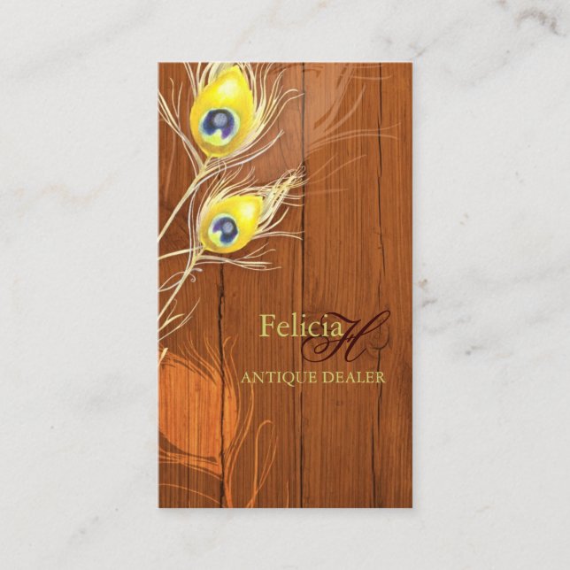 Wood Texture Monogram Antique Business Card (Front)