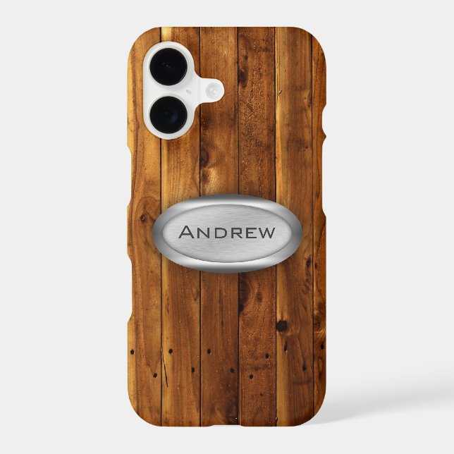 Wood Texture Pattern Metallic Nameplate Iphone Case (Back)