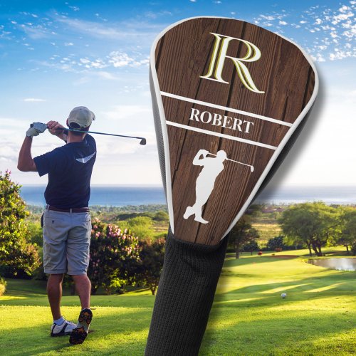 Wood Texture Personalized Monogram Name Golf Head Cover