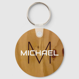Wood Texture Rustic Monogram Elegant Keychain