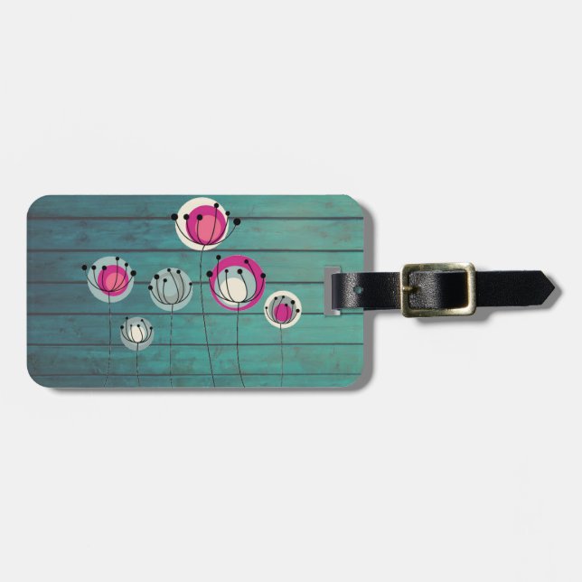 Wood Texture ,Simplistic Flowers Luggage Tag (Front Horizontal)