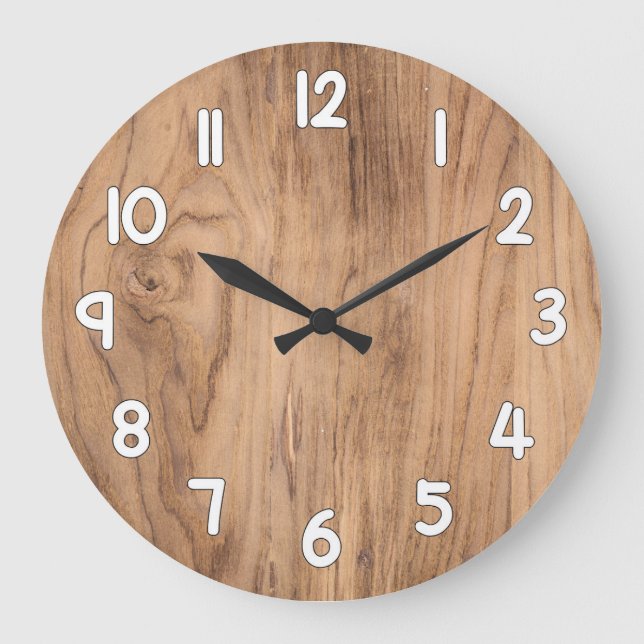 Wood Texture Wall Clock – Natural Rustic Home Deco (Front)