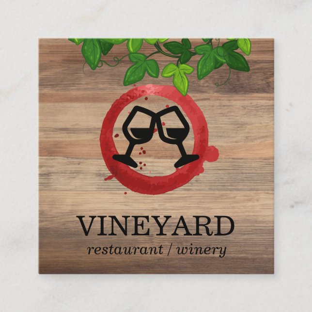 Wood Texture / Wine Glass | Vines Square Business Card (Front)