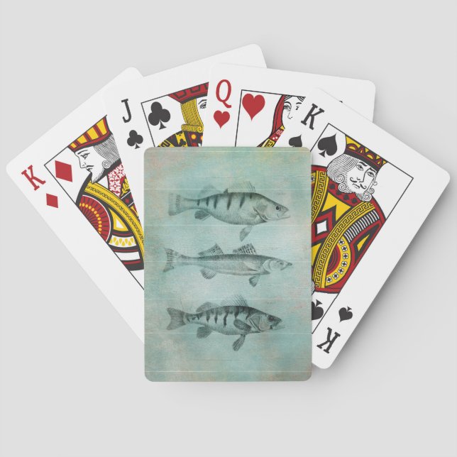 Wood Textured Look Fish Design Poker Cards (Back)