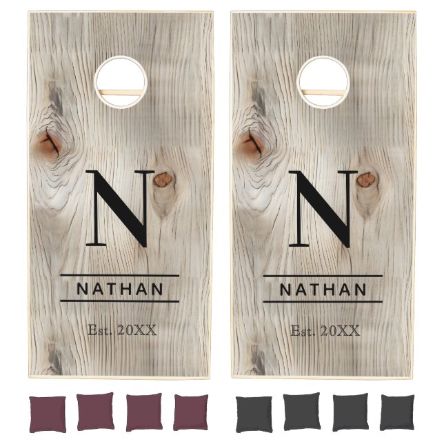 Wood Textures Seamless Custom Wedding Monogram Cornhole Set (Set)
