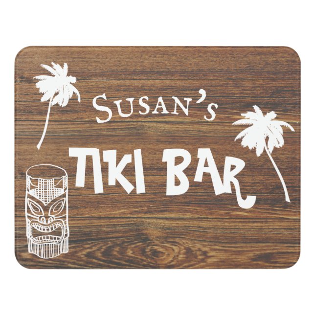 Wood Tiki Bar Custom Fun Backyard  Door Sign (Contemporary Front)