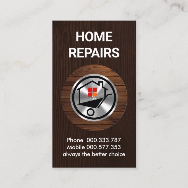 Wood Timber Placard Home Wheelbarrow Business Card (Front)