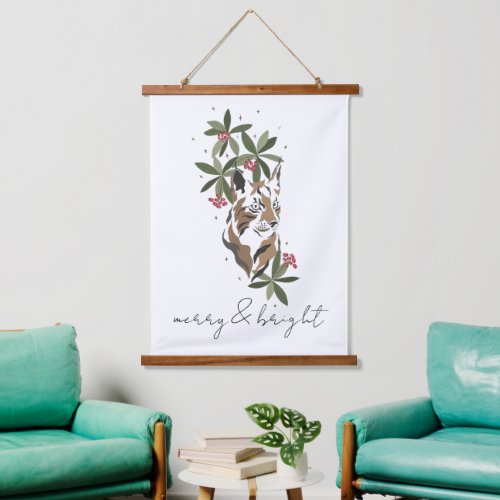 Wood Topped Christmas Holiday Bobcat Hanging Tapestry