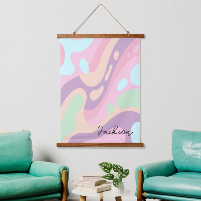 Wood Topped Tapestries Happy Colorful Pastel (Living Room)