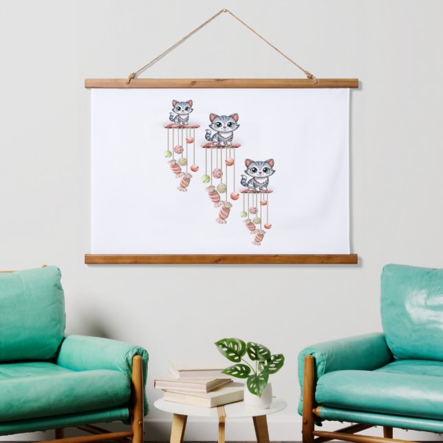 Wood Topped Wall Tapestry Cat Kitten (Living Room)