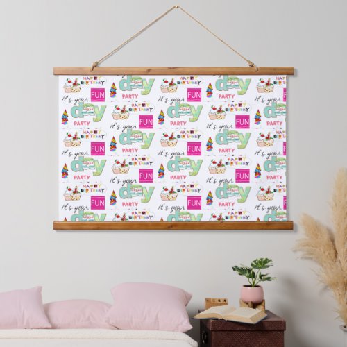 Wood Topped Wall Tapestry FUN Cupcake Birthday