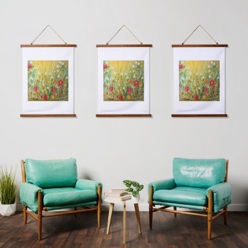 Wood Topped Wall Tapestry happy flowers 