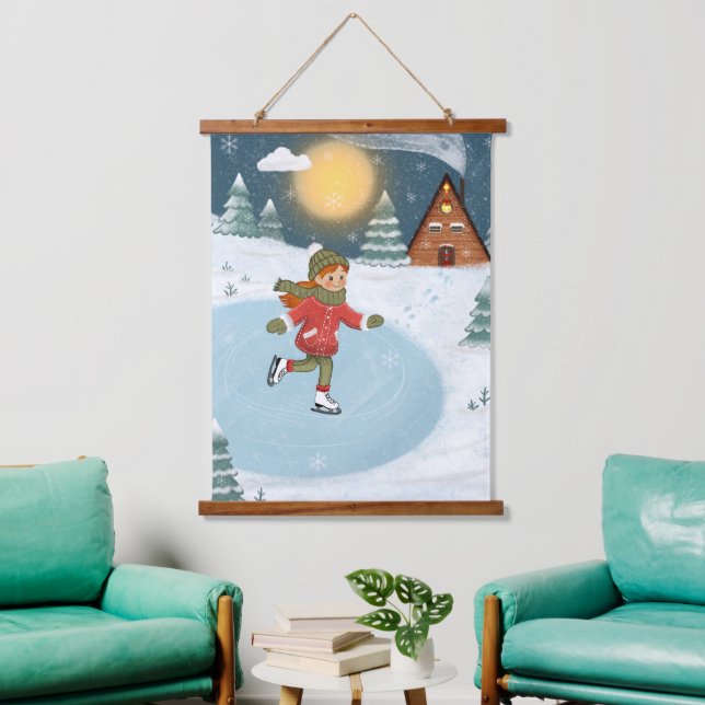 Wood Topped Wall Tapestry "Joyful skater"  (Living Room)