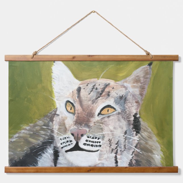 Wood Topped Wall Tapestry of a lynx cat (Front)