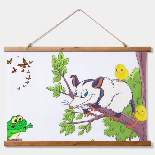 Wood Topped Wall Tapestry Possum Frog Chick Floral