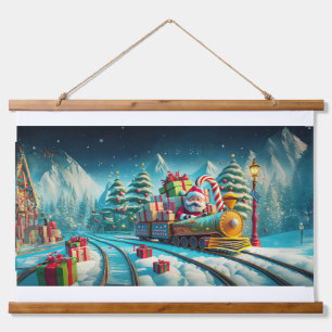 Wood Topped Wall Tapestry Santa North Pole Express