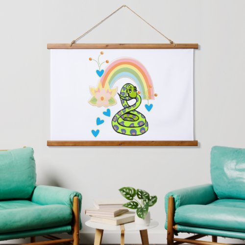 Wood Topped Wall Tapestry  Snake Rainbow 