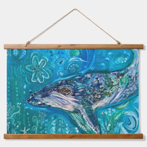 Wood Topped Wall Tapestry Whale